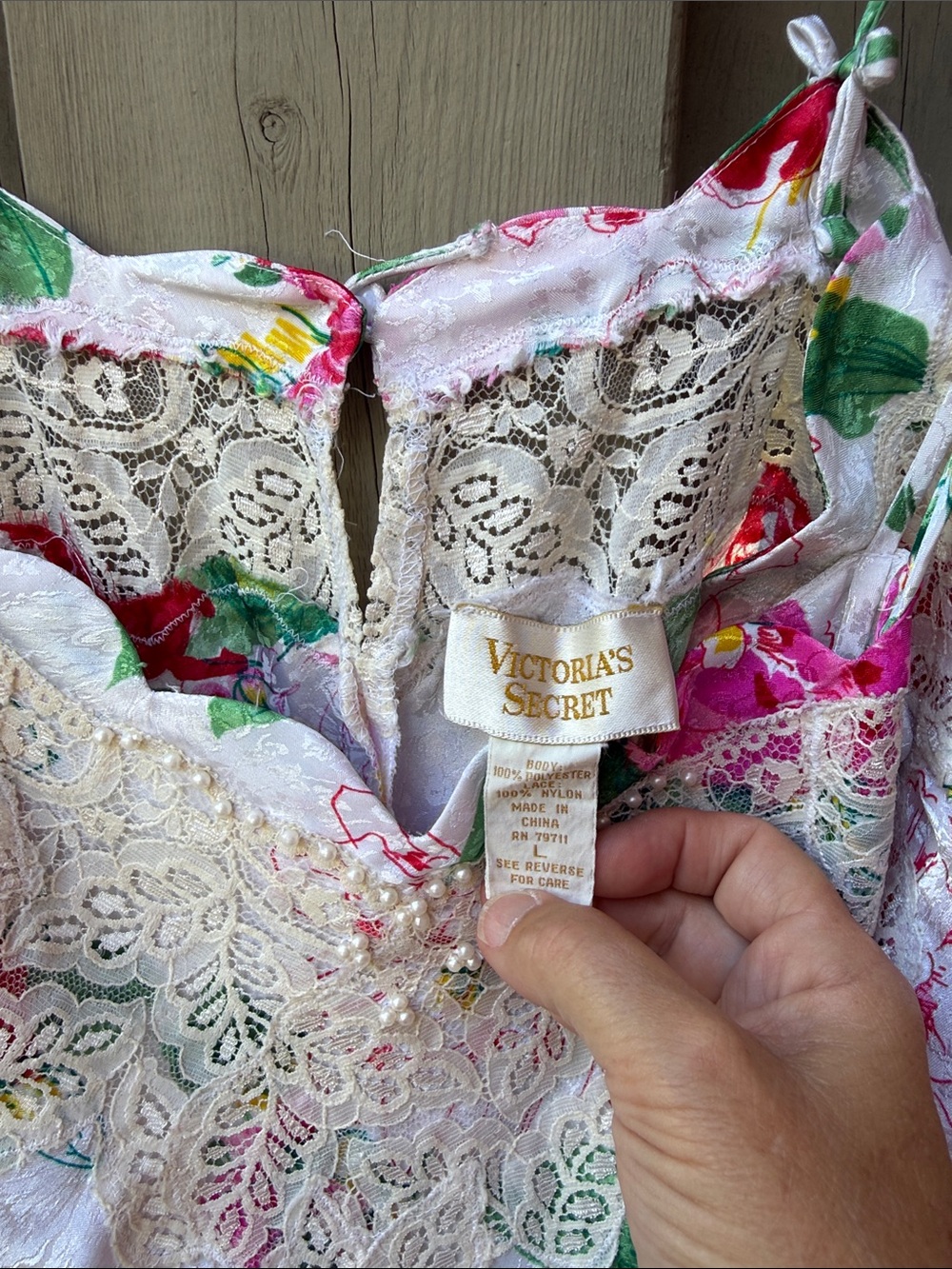 Vintage Victoria's Secret Gold Label Floral Slip Dress Nightgown Lace Large - Picture 5 of 5